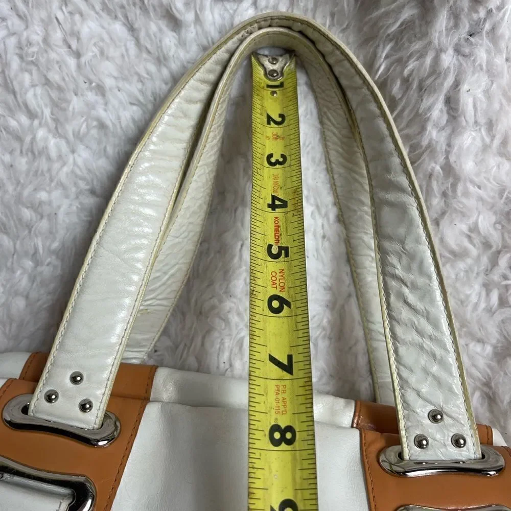 Steven by Steve Madden leather off white and tan satchel silver tone hardwares